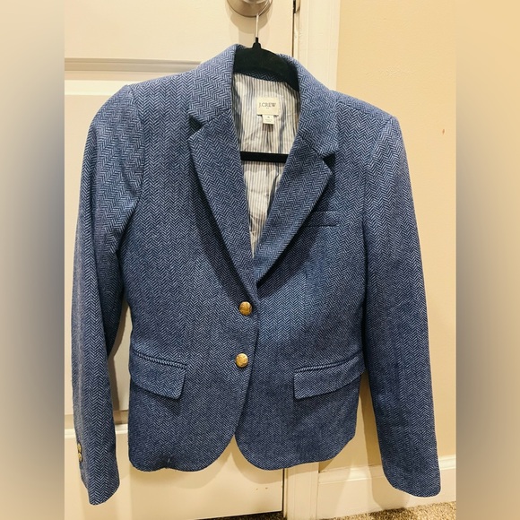 J. Crew Blue Herringbone Schoolboy Blazer with Gold Buttons - Picture 2 of 9